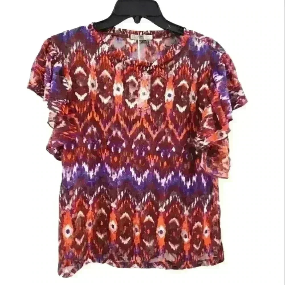 ☆ Zara Womens Abstract Print Flutter Sleeve Tie Dye Sheer Nwts‎ Top 3/$30